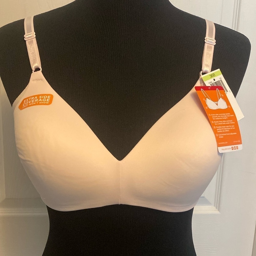 Warner’s Soft Pink 36B Bra Wire Free No Side Effects Extra Side Coverage NWT